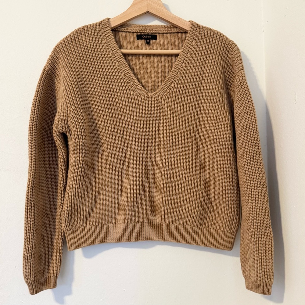 Quince organic cotton fisherman v neck sweater